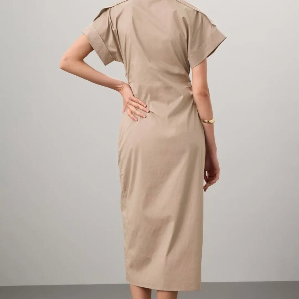 Saunders x RTR Beige Ruched Shirt Dress - Picture 2 of 6